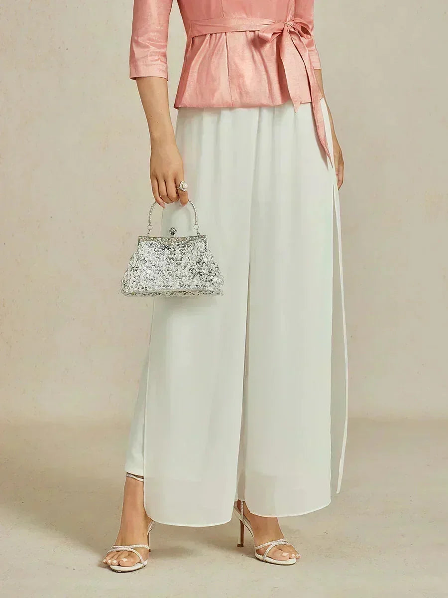 Broek Met Rechte Pijpen en Chiffon-Overslag Met Split