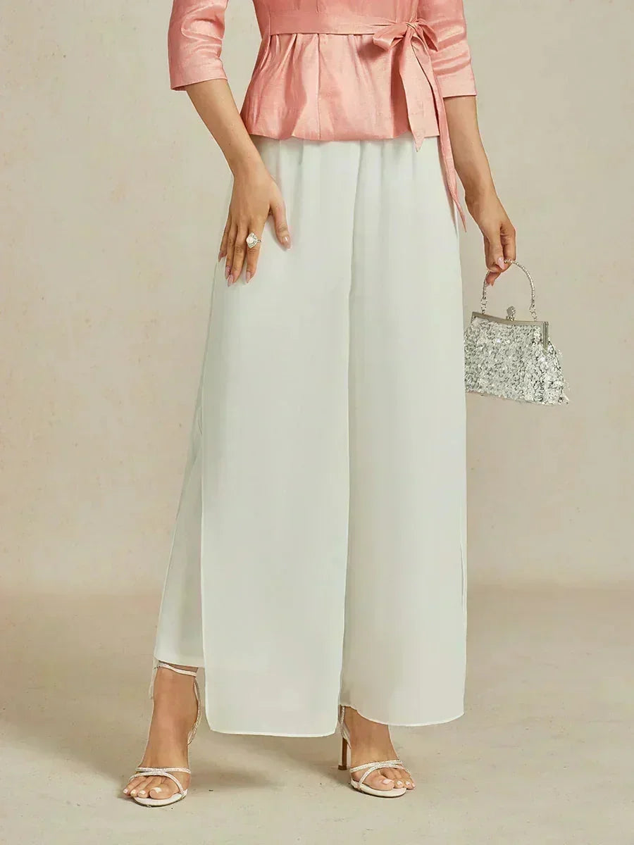Broek Met Rechte Pijpen En Chiffon Split-Overlay