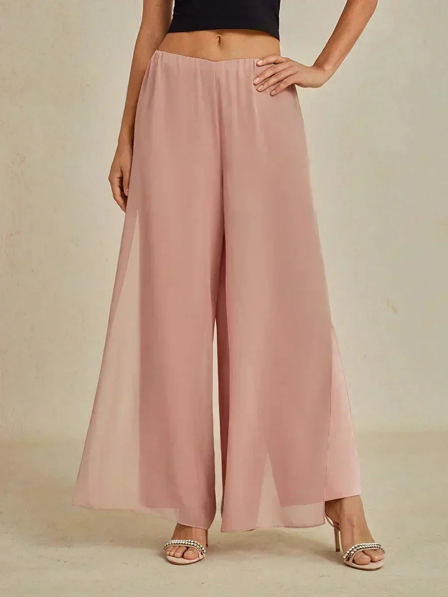 Rechte Broek Met Chiffon-Overlay En Split