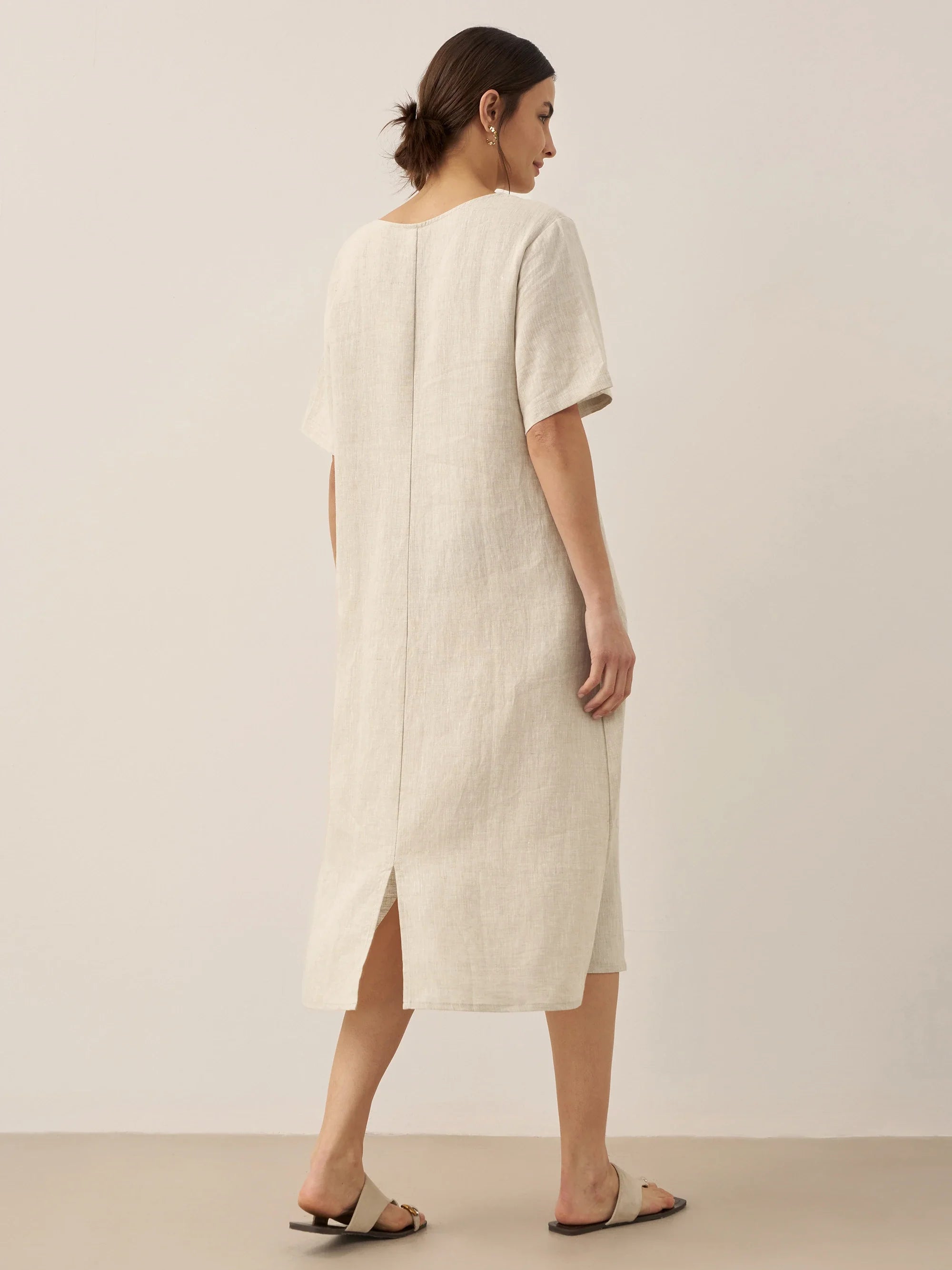 100% Linen Pocket Caftan Midi-Dress ESME
