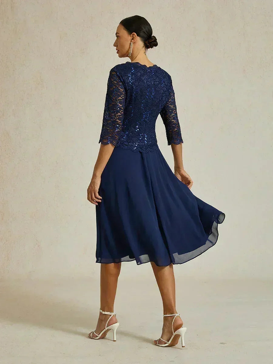 Elegante kanten en chiffon theelange jurk