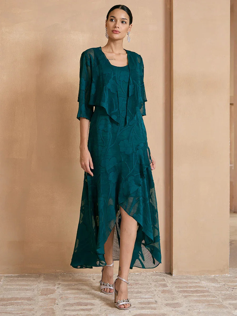 Floral Chiffon Sleeveless Evening Gown with Asymmetrical Hem