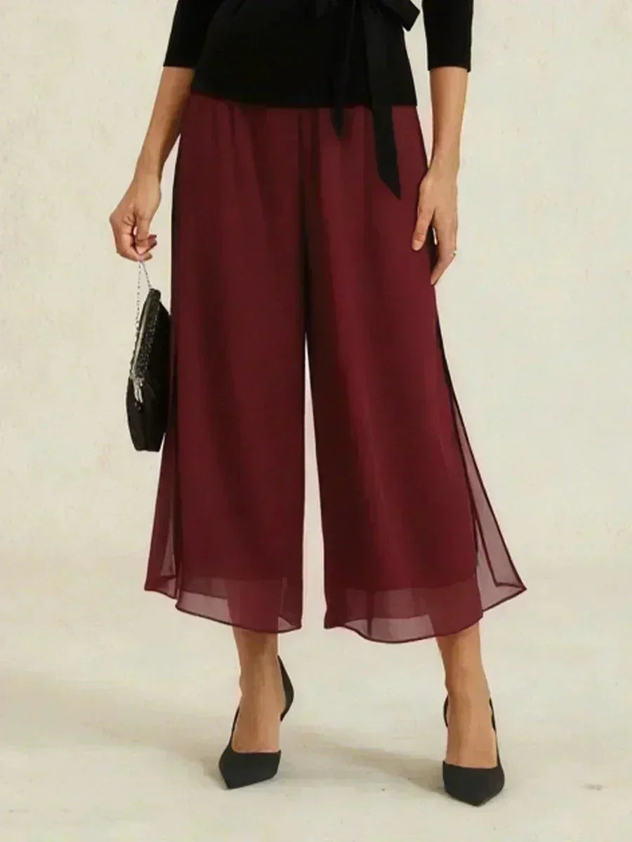 Cropped Broek Met Rechte Pijp En Chiffon Split-Overlay
