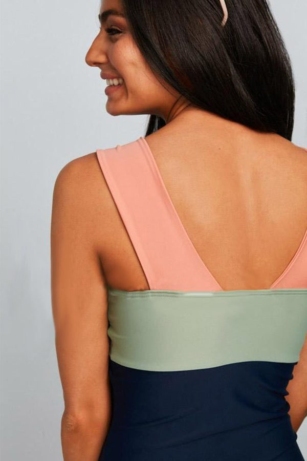 Maclair & Co. - Square Neck Pink Strap Color block One Piece Paradise