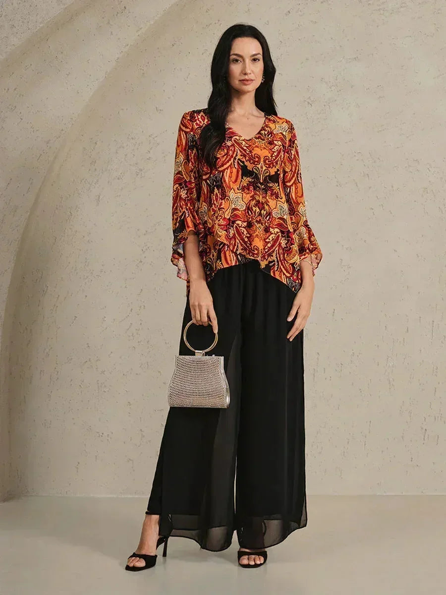 Elegante Boho Chiffon Blouse met Ruches aan de Mouwen