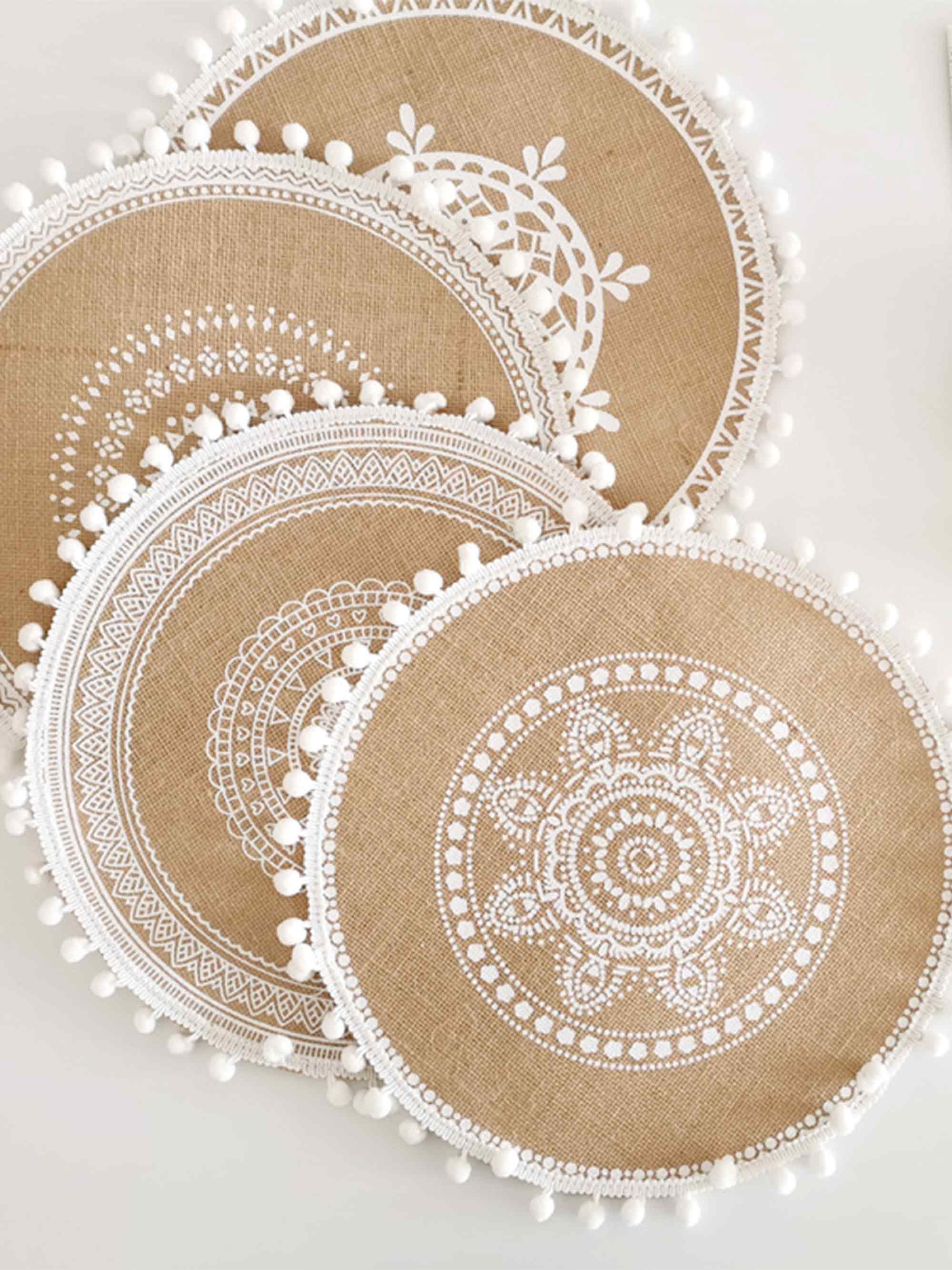 Nordic Woven Jute Placemat Round Fringe Decorative Heat-Resistant Mat