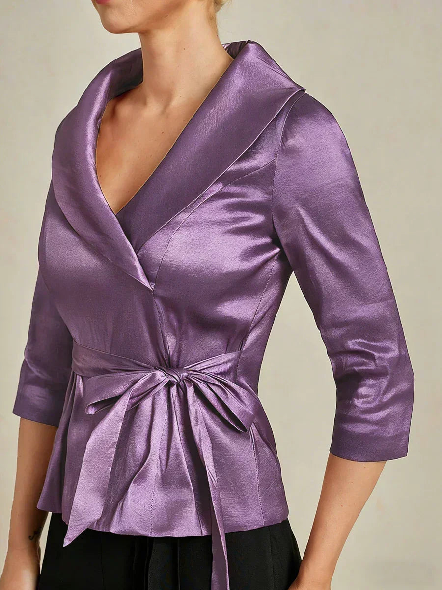 3/4 mouw stretch taffeta blouse met ceintuurdetail