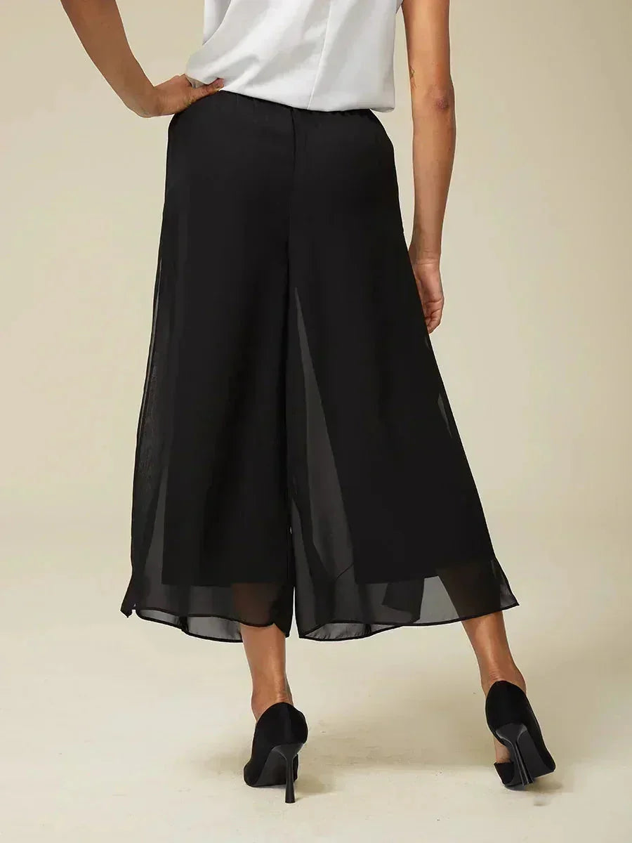 Kortvallende Rechte Broek Met Chiffon Splitpijp-Overlaag
