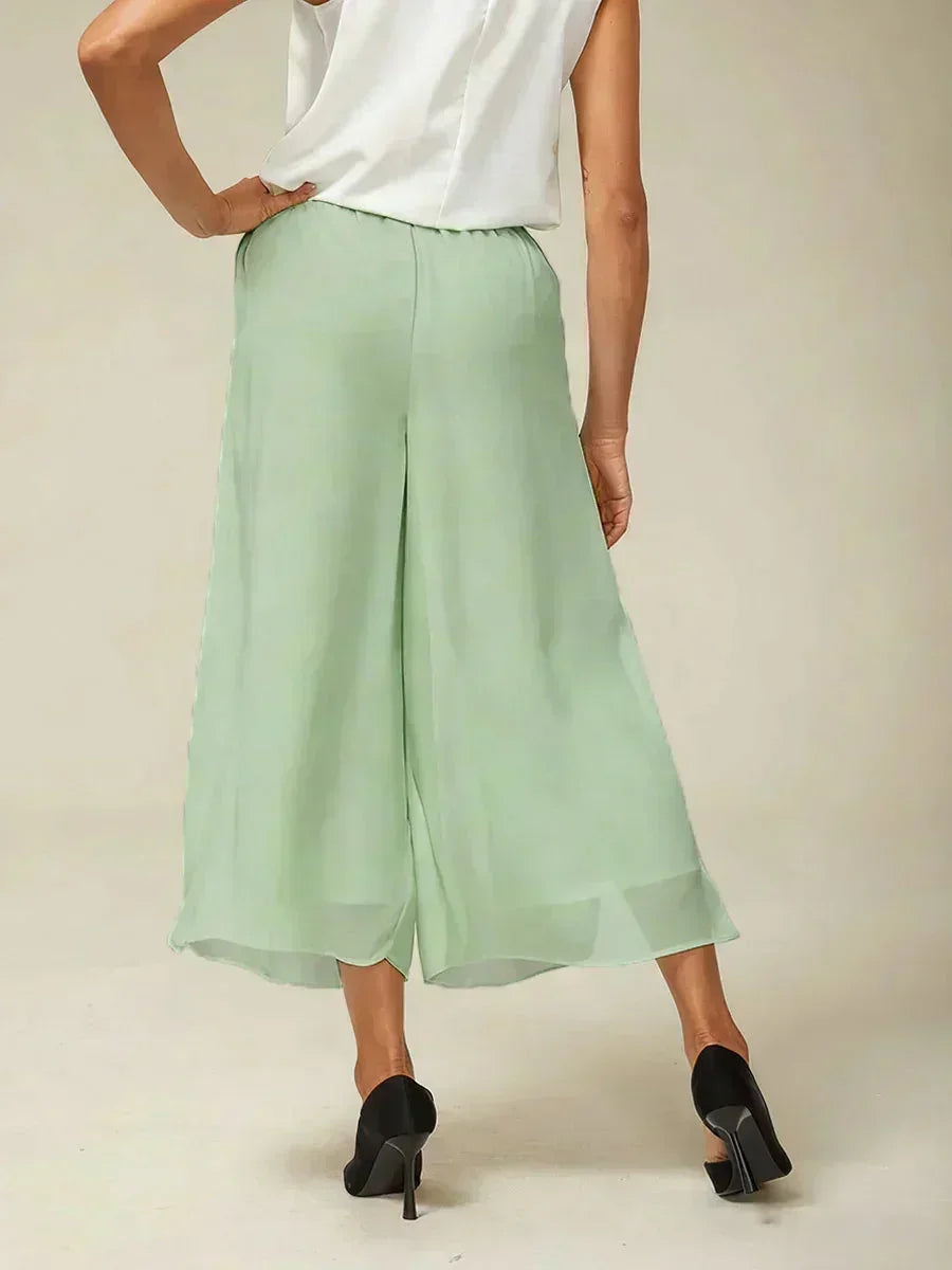 Cropped Broek Met Rechte Pijp En Chiffon Split-Overlay