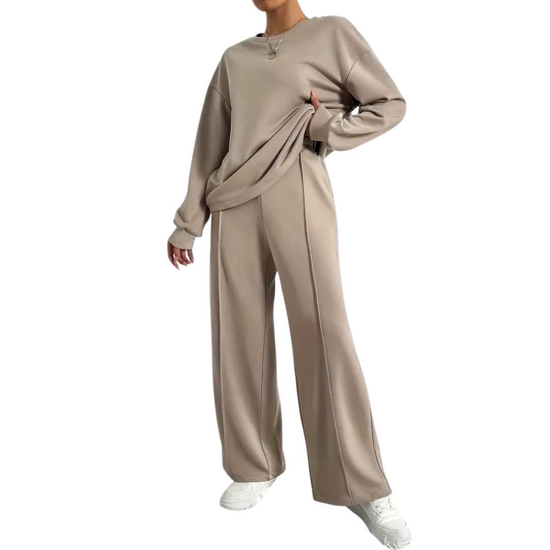 LINDA™ – Cozy Drop Shoulder Sweatshirt & Elastic Pants Set