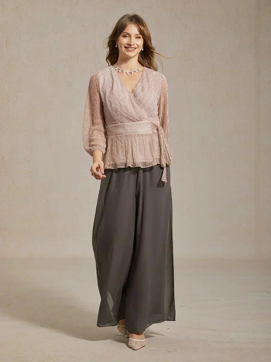 Broek Met Rechte Pijpen En Chiffon Split-Overlay