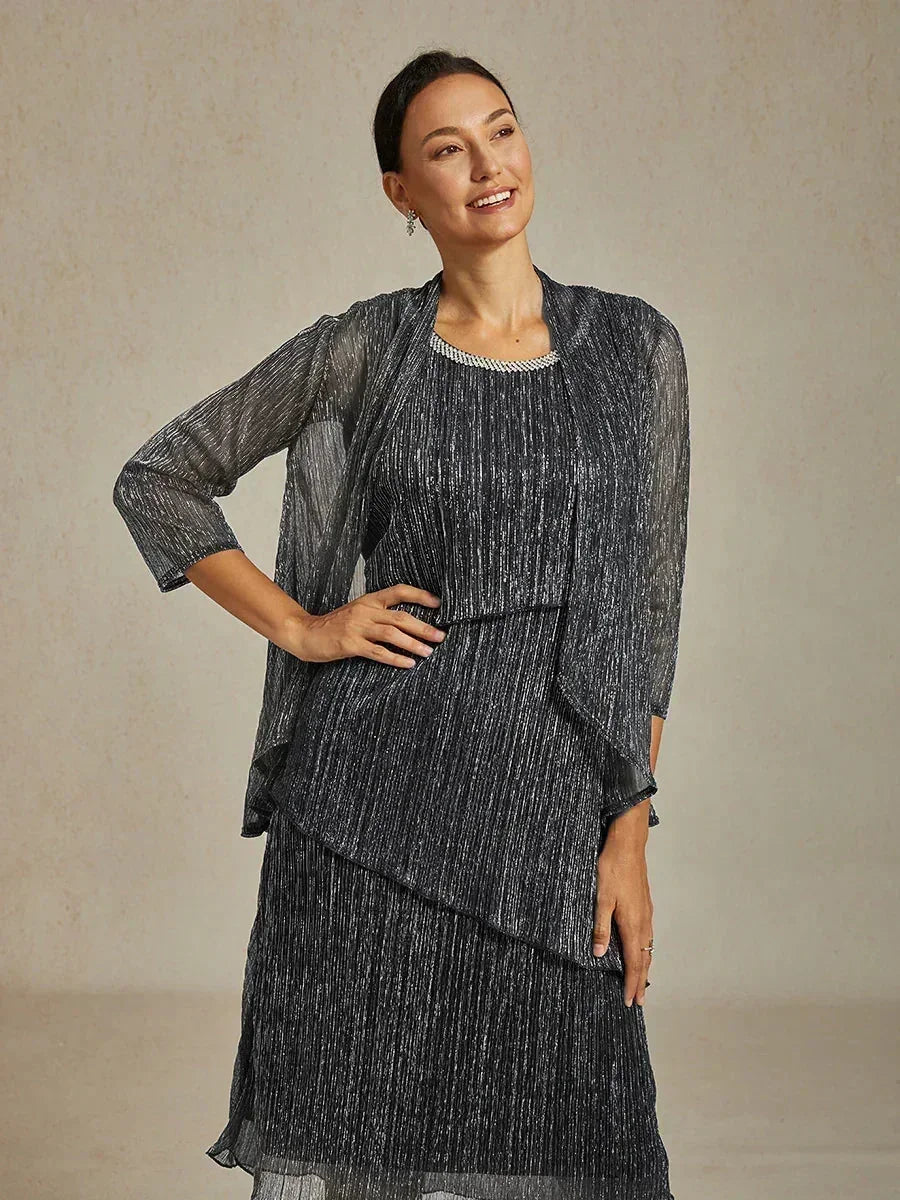 Metallic Geplooide Chiffon Lange Jasjejurk