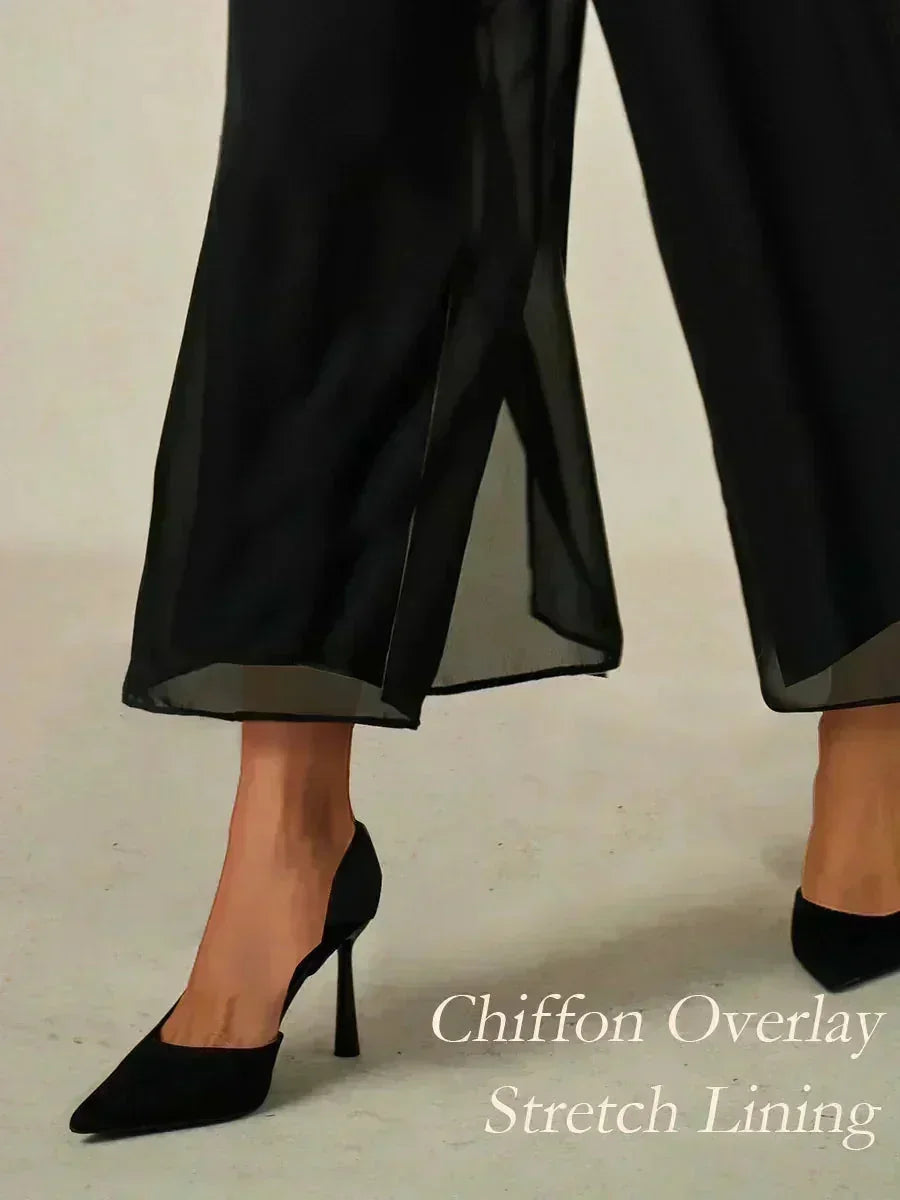 Cropped-Lengte Broek Met Rechte Pijpen En Chiffon Split-Overlay