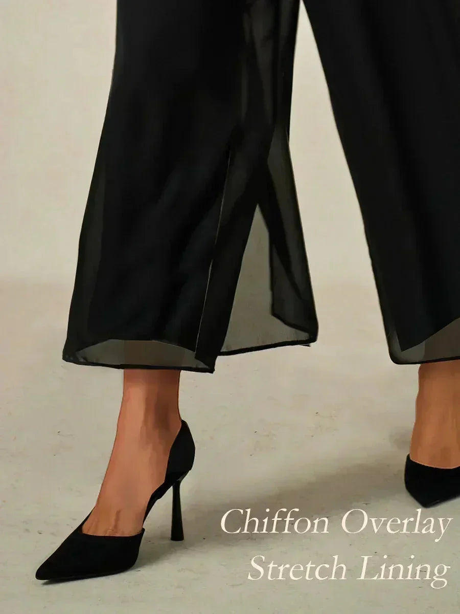 Kortvallende Rechte Broek Met Chiffon Splitpijp-Overlaag