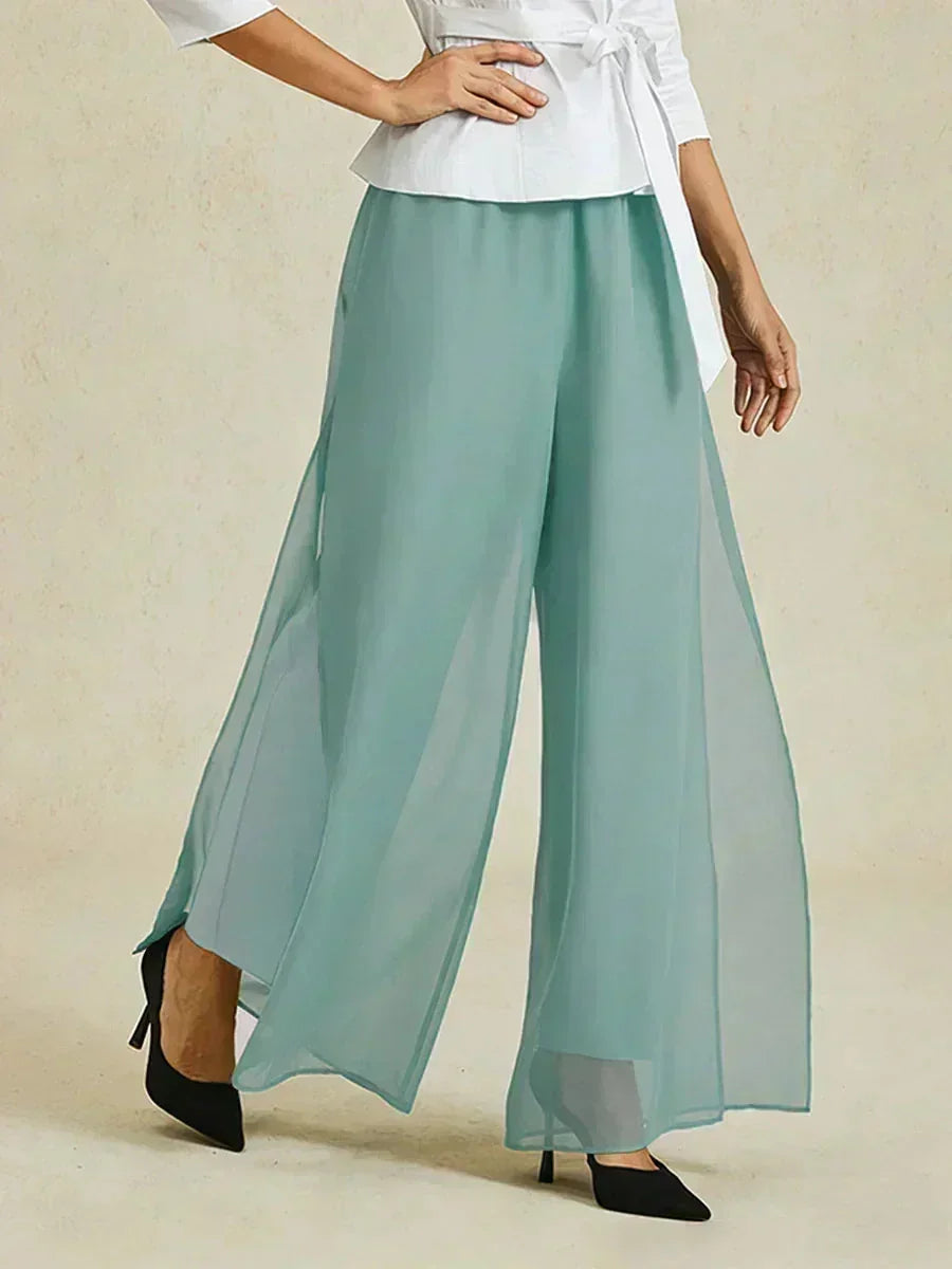 Broek Met Rechte Pijpen En Chiffon Split-Overlay