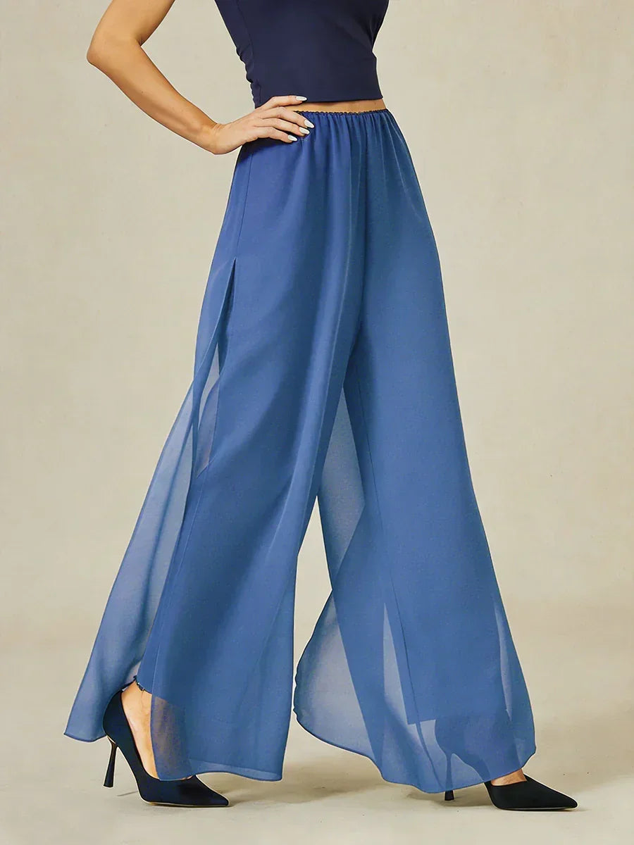 Straight Leg Pant With Chiffon Split Leg Overlay