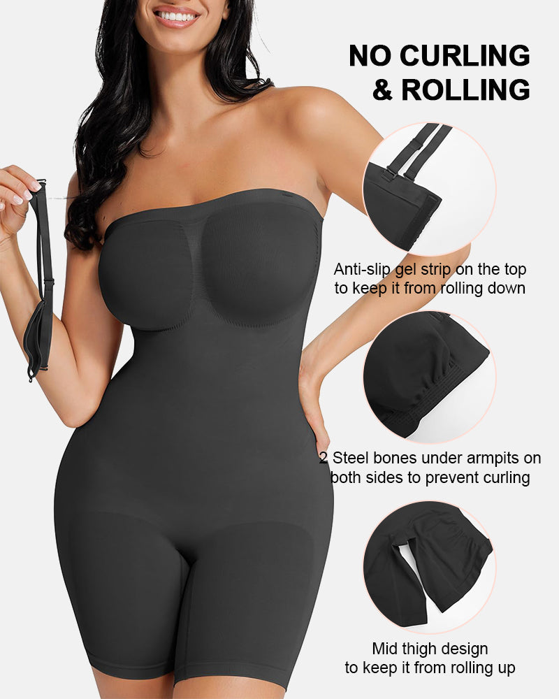 Strapless Tummy Control Seamless Bodysuit with Removable Straps