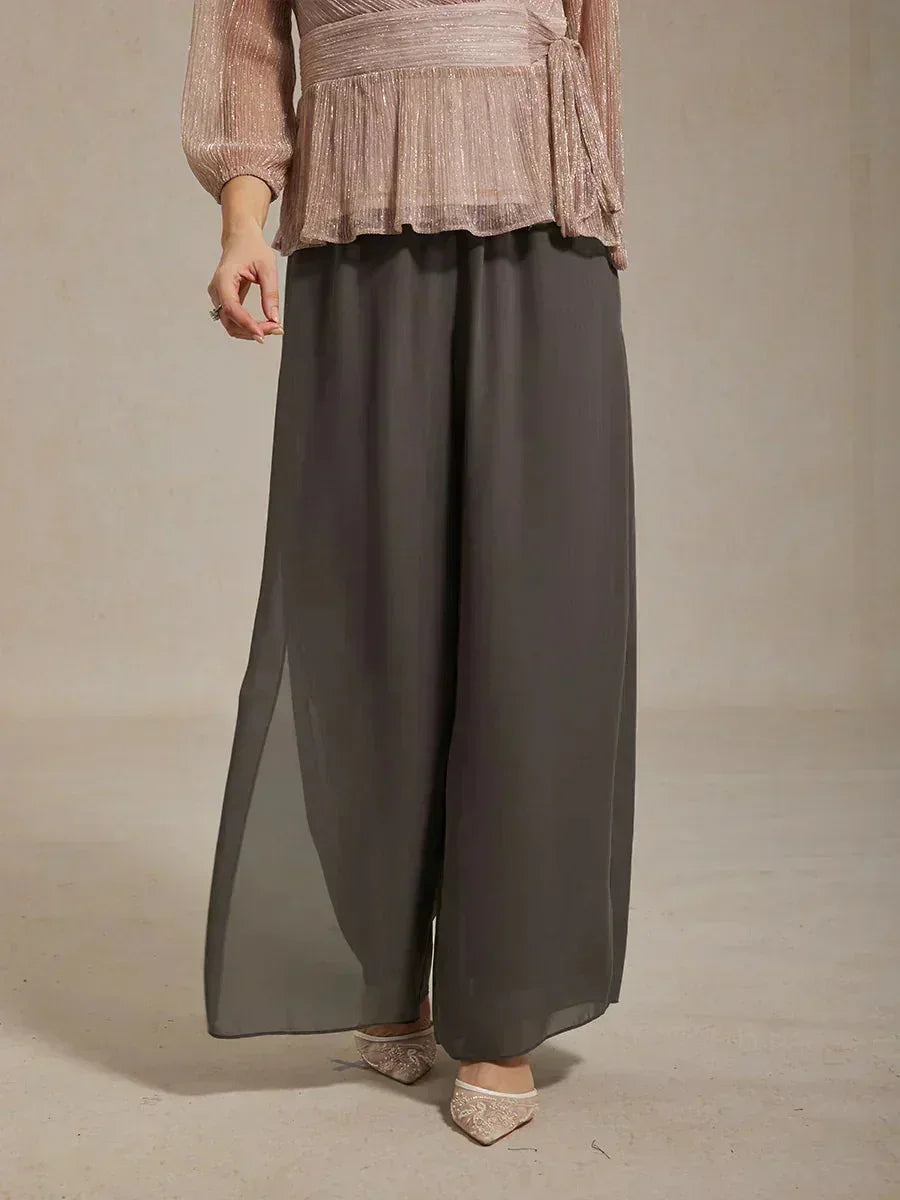 Broek Met Rechte Pijpen En Chiffon Split-Overlay