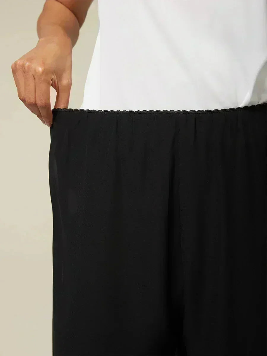 Cropped Broek Met Rechte Pijp En Chiffon Split-Overlay