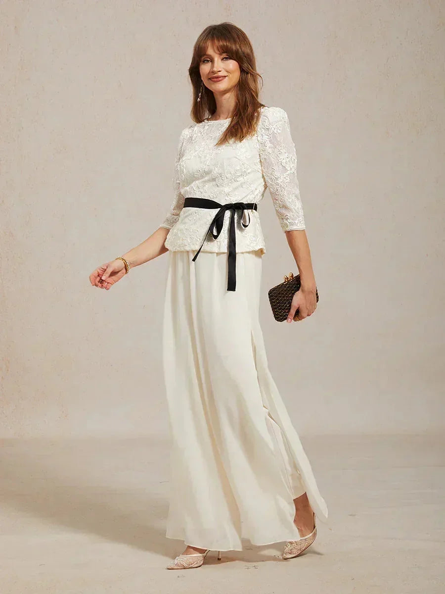 Rechte Broek Met Chiffon-Overlay En Split