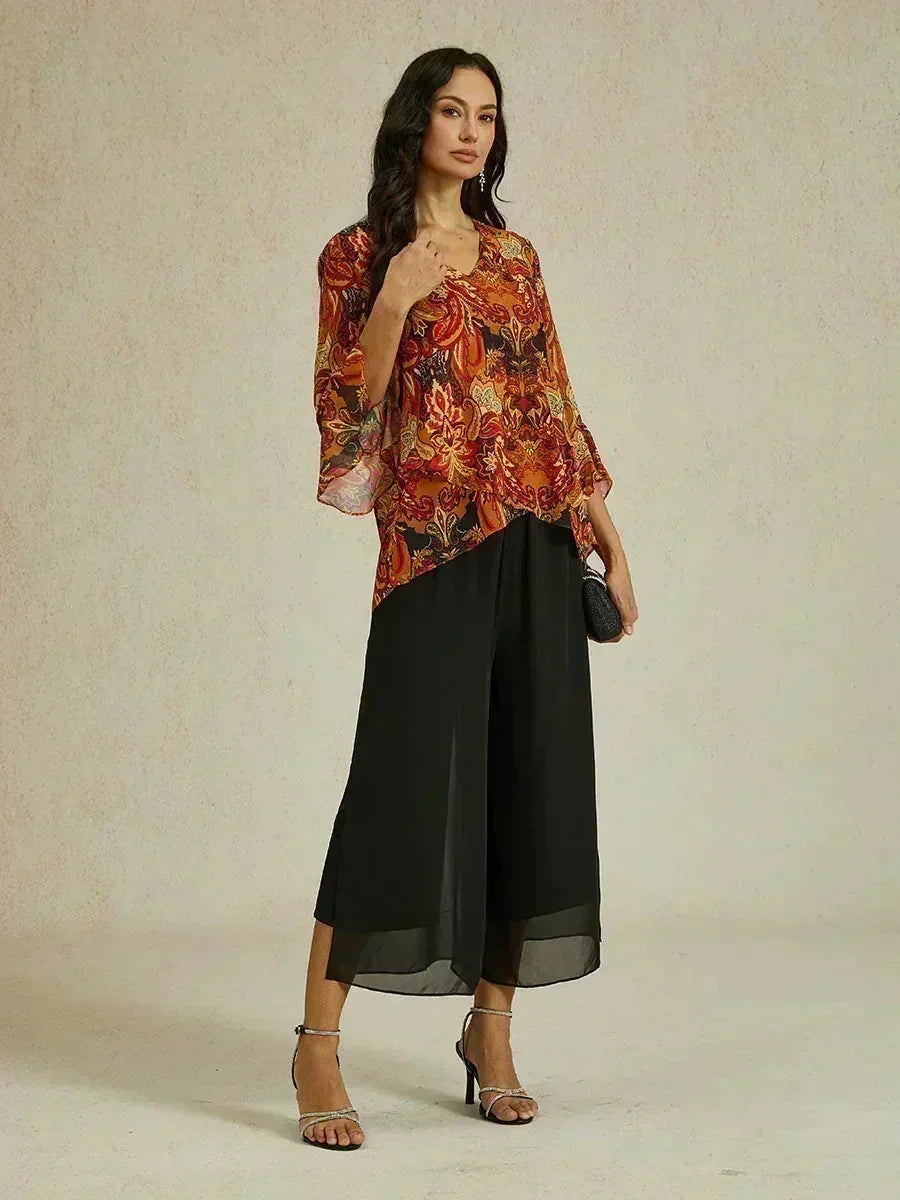Cropped Broek Met Rechte Pijp En Chiffon Split-Overlay