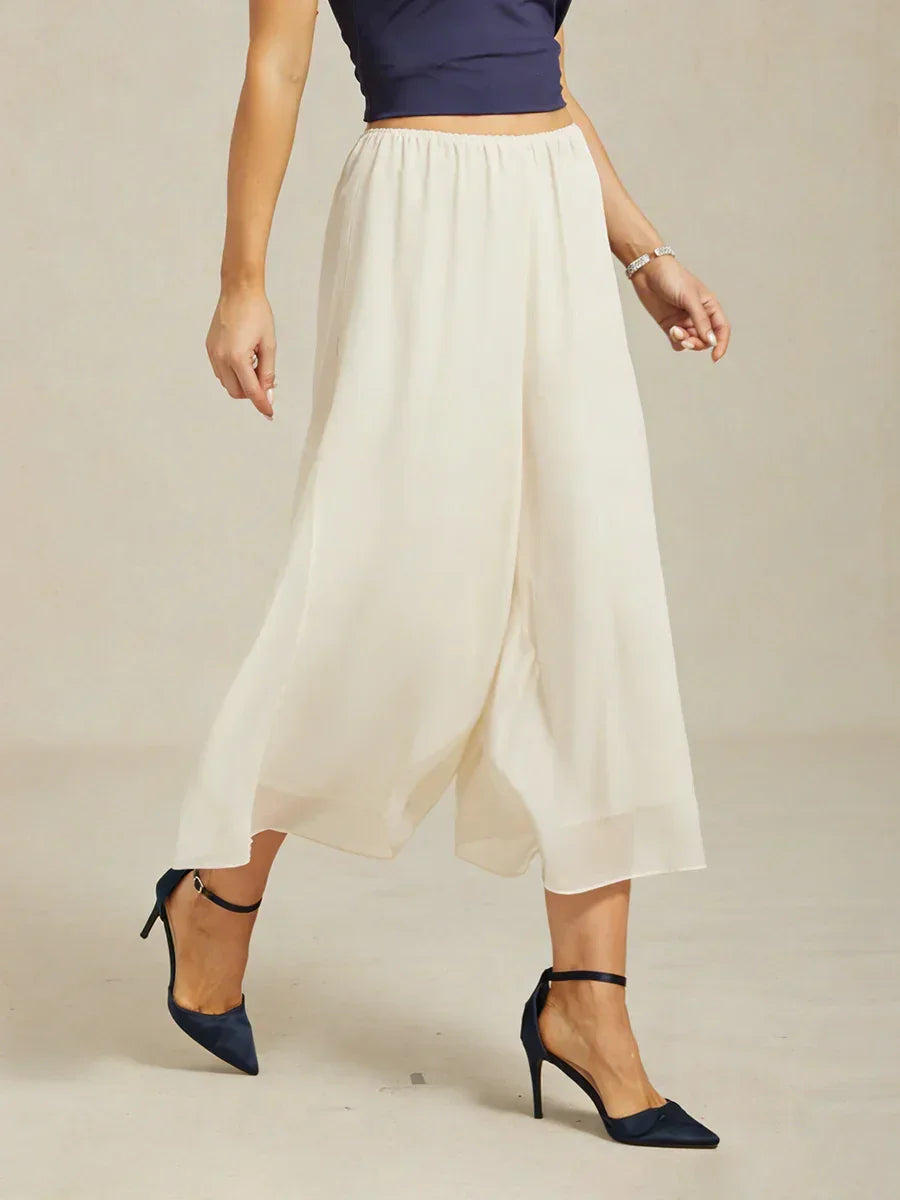 Cropped Broek Met Rechte Pijp En Chiffon Split-Overlay