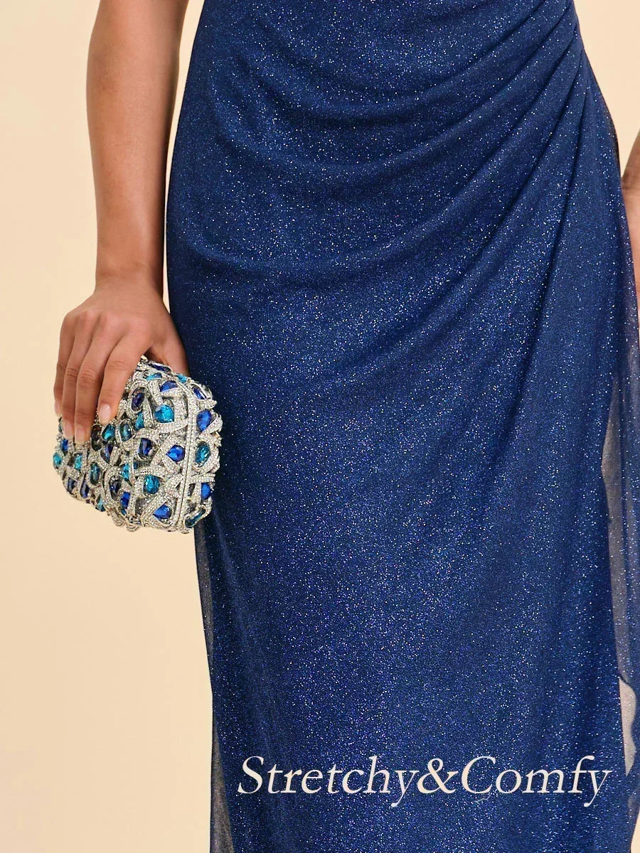 Enkellange Cold-Shoulderjurk van Glittermesh