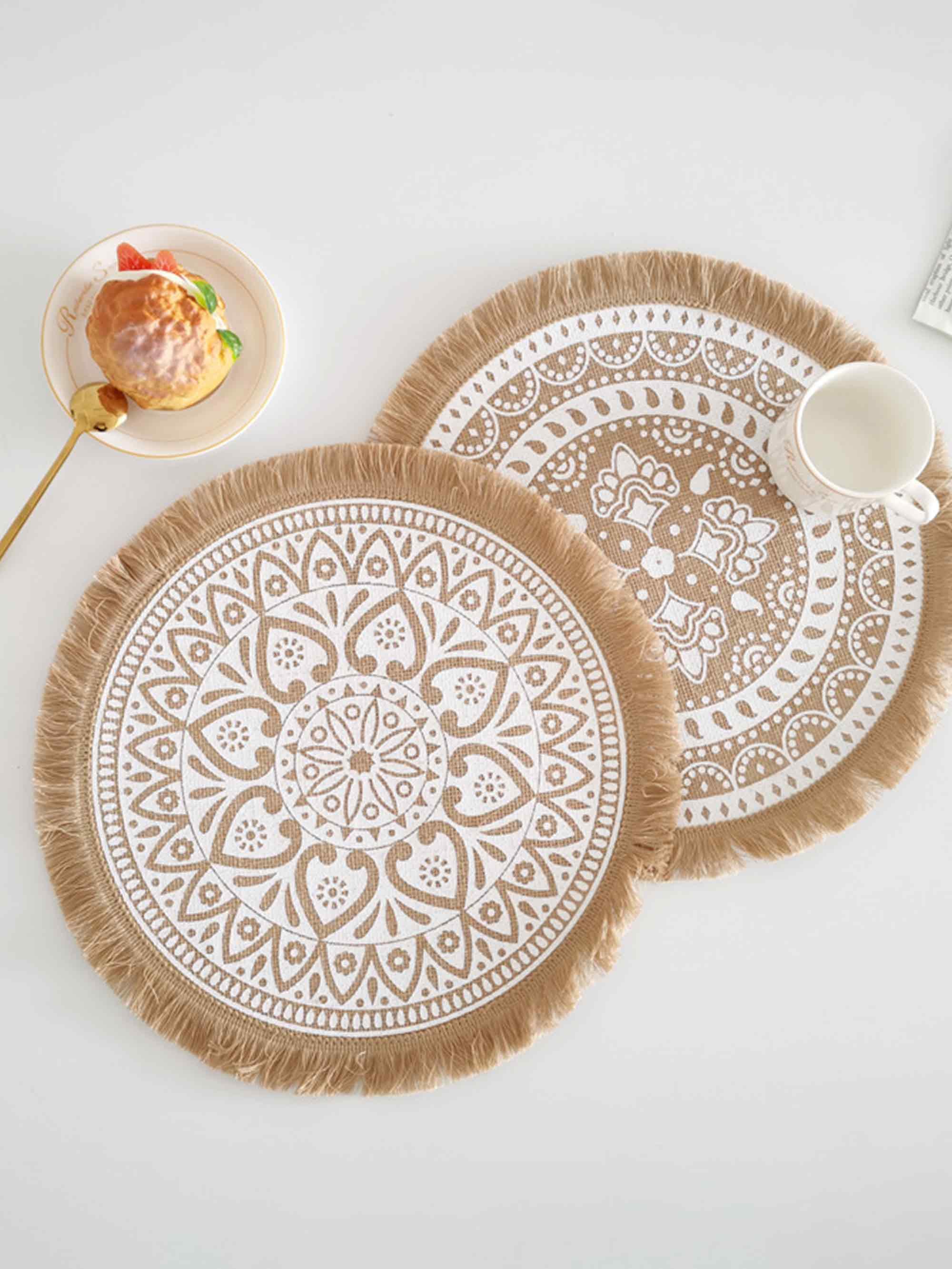 Nordic Woven Jute Placemat Round Fringe Decorative Heat-Resistant Mat
