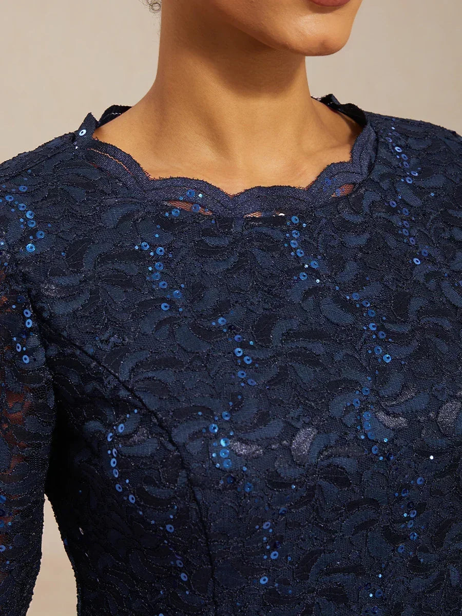 Elegante kanten en chiffon theelange jurk