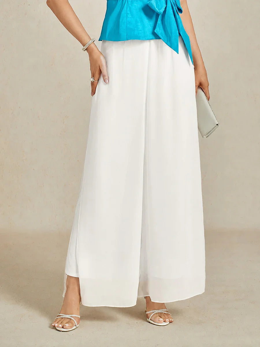 Straight Leg Pant With Chiffon Split Leg Overlay