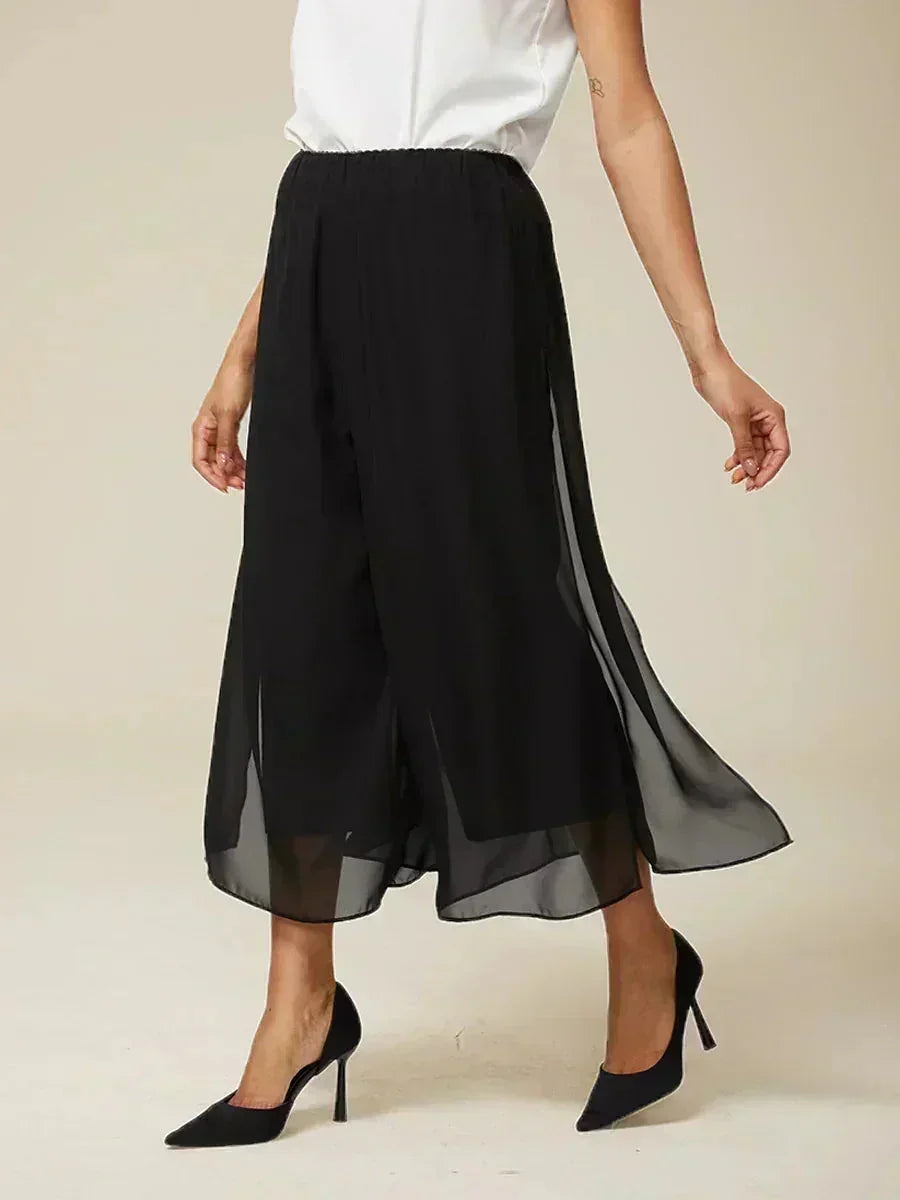 Cropped-Lengte Broek Met Rechte Pijpen En Chiffon Split-Overlay