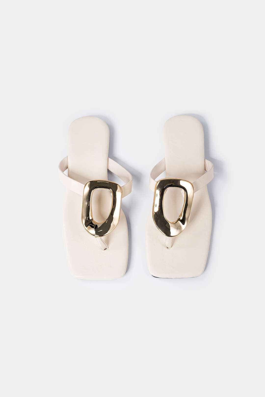 Metallic Decor Open Toe Flats