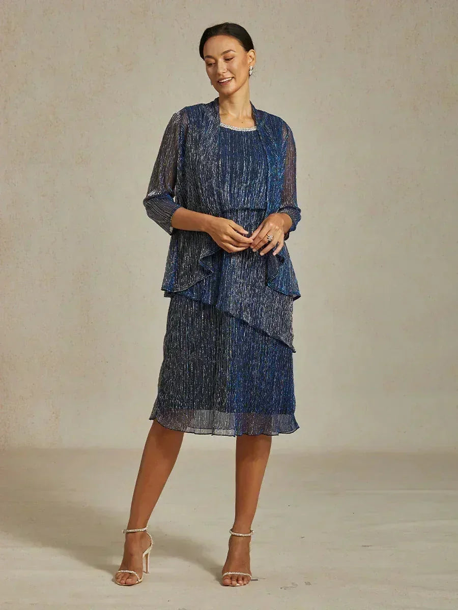 Metallic Geplooide Chiffon Lange Jasjejurk