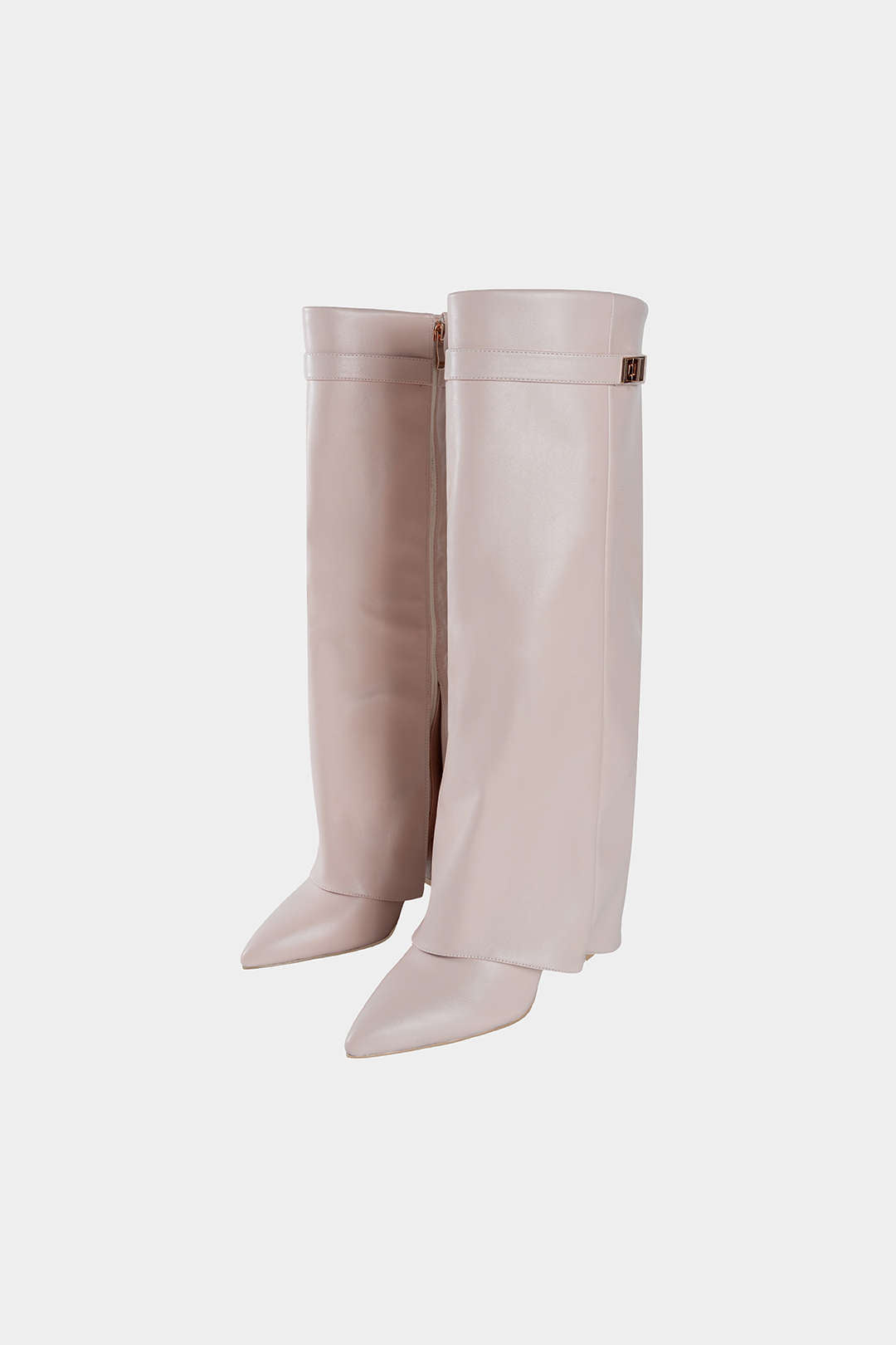 Leather Ruched Pointed Knee High Boots
