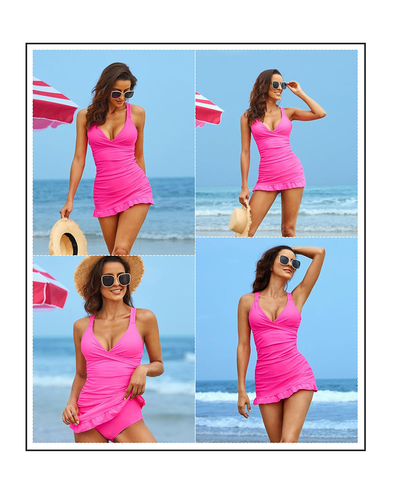 Maclair & Co. - Deep V Cross-Back Ruched One-Piece Swimsuit