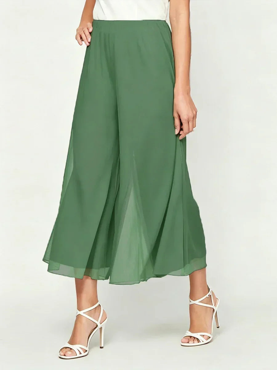 Cropped Broek Met Rechte Pijpen En Chiffon Splitpijp-Overlay