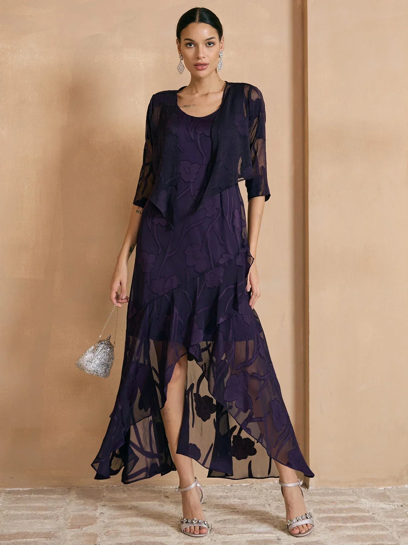 Floral Sheer Chiffon 3/4 Sleeve Shrug