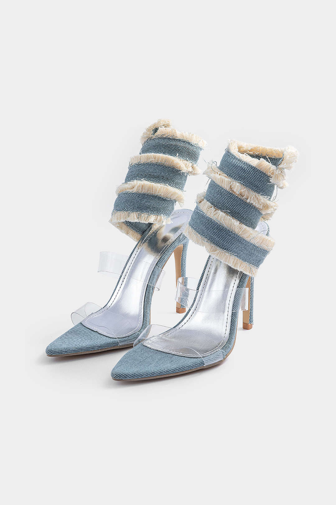 Denim Lace-up High Heel Sandals