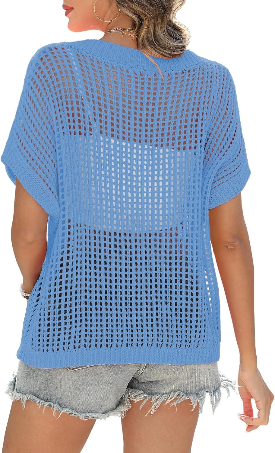 Short Sleeve Casual Crochet Knit Tops – Lightweight Summer Knit Crop Top