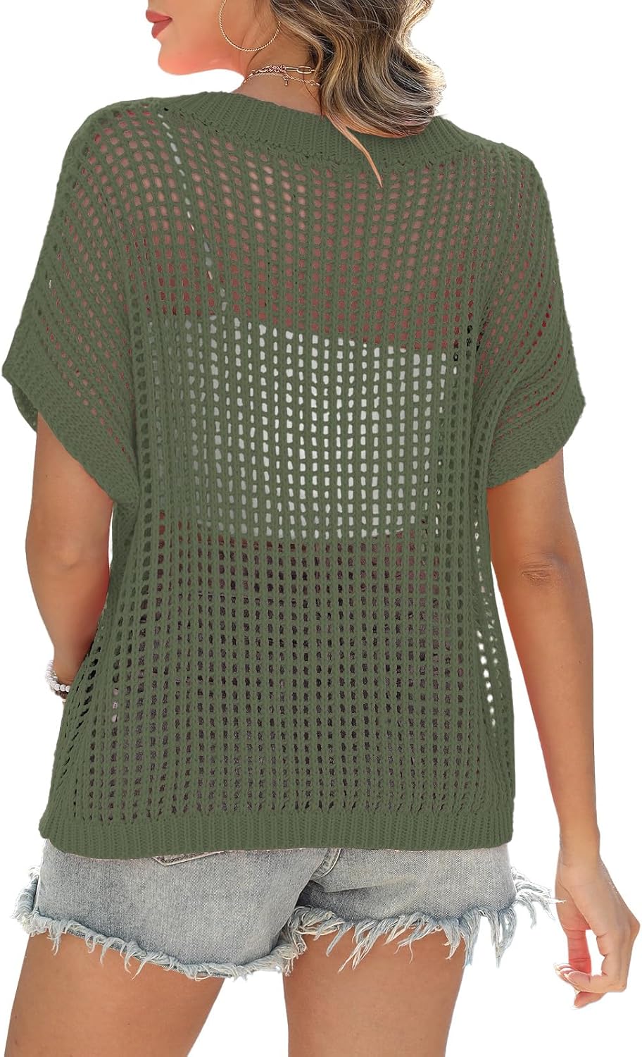 Short Sleeve Casual Crochet Knit Tops – Lightweight Summer Knit Crop Top
