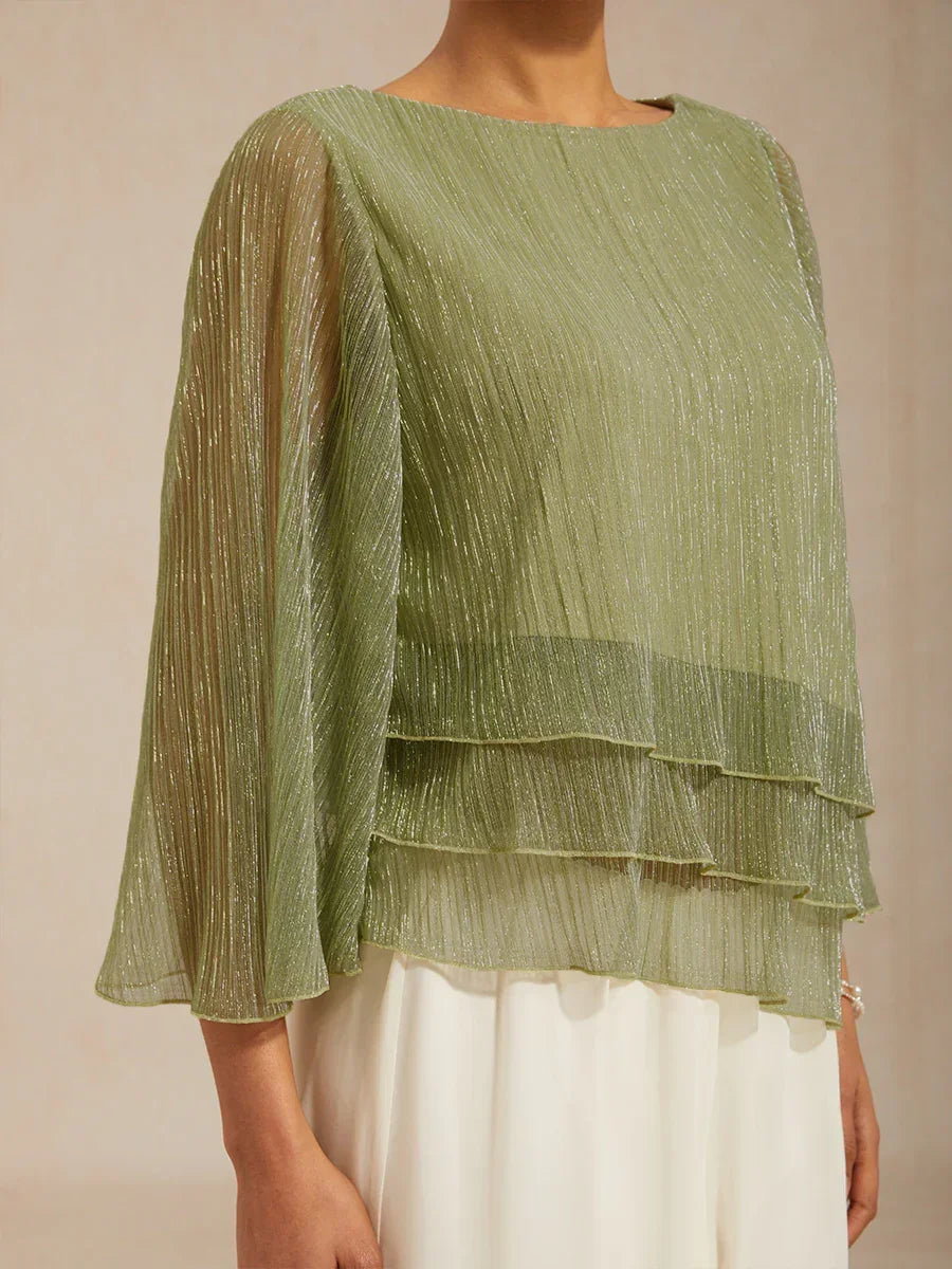 Metallic Chiffonblouse met Geplooide Stof en Asymmetrische Lagen