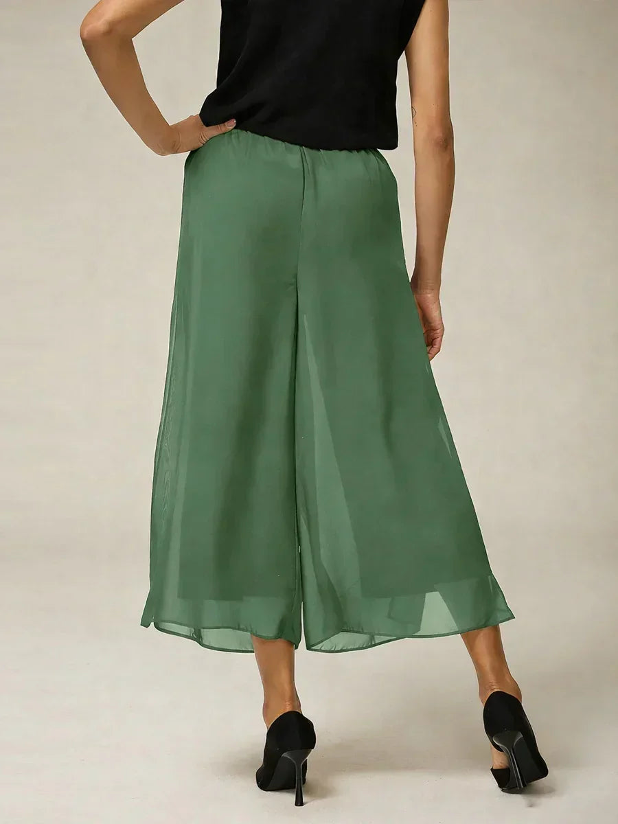 Cropped Broek Met Rechte Pijp En Chiffon Split-Overlay