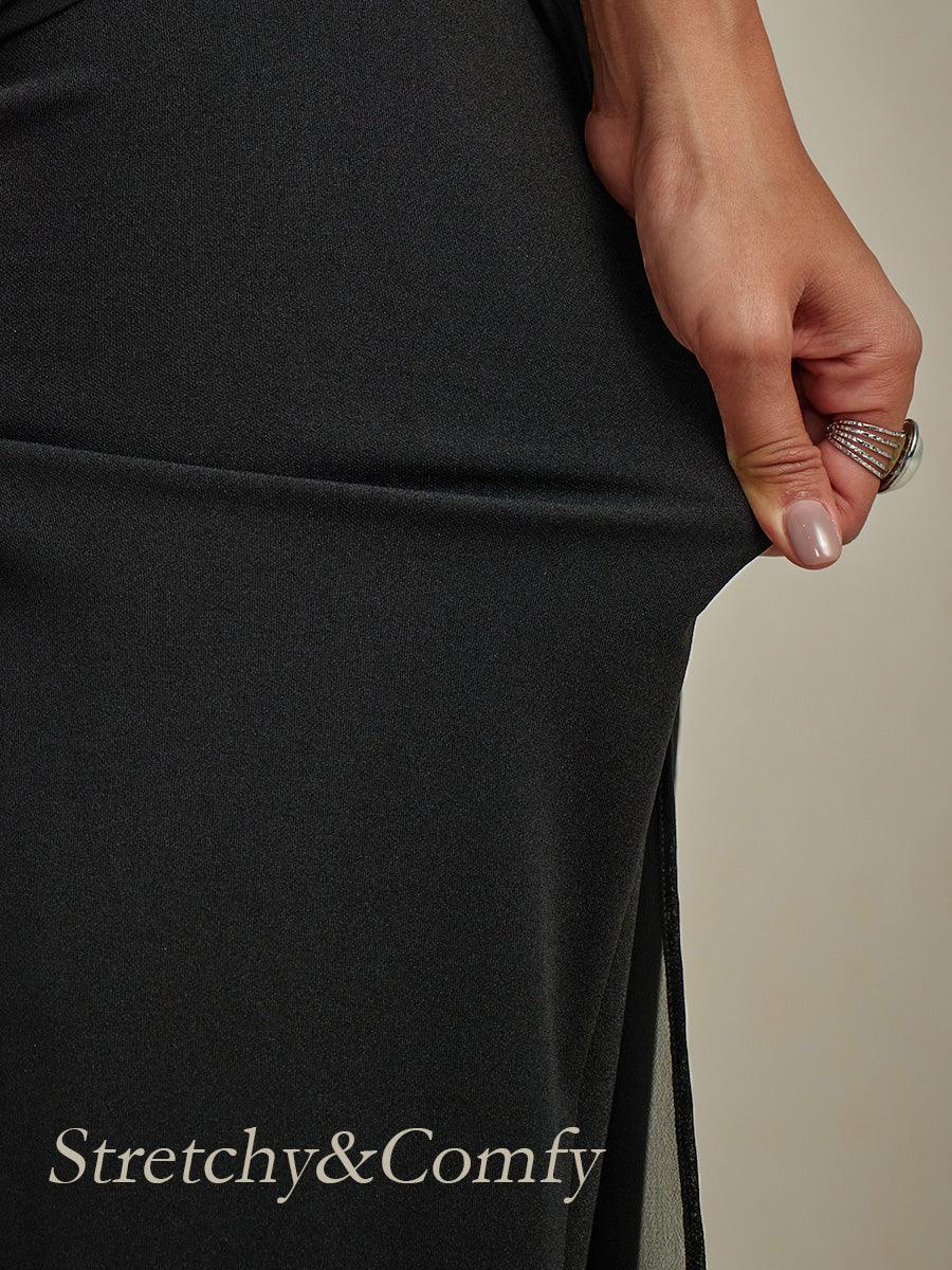 Rechte Broek Met Chiffon-Overlay En Split