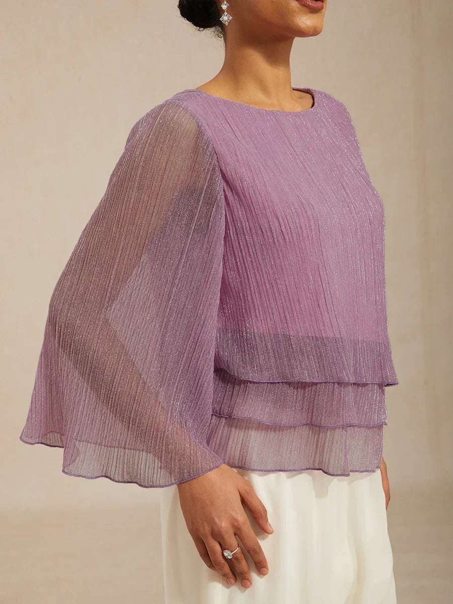 Metallic Chiffonblouse met Geplooide Stof en Asymmetrische Lagen