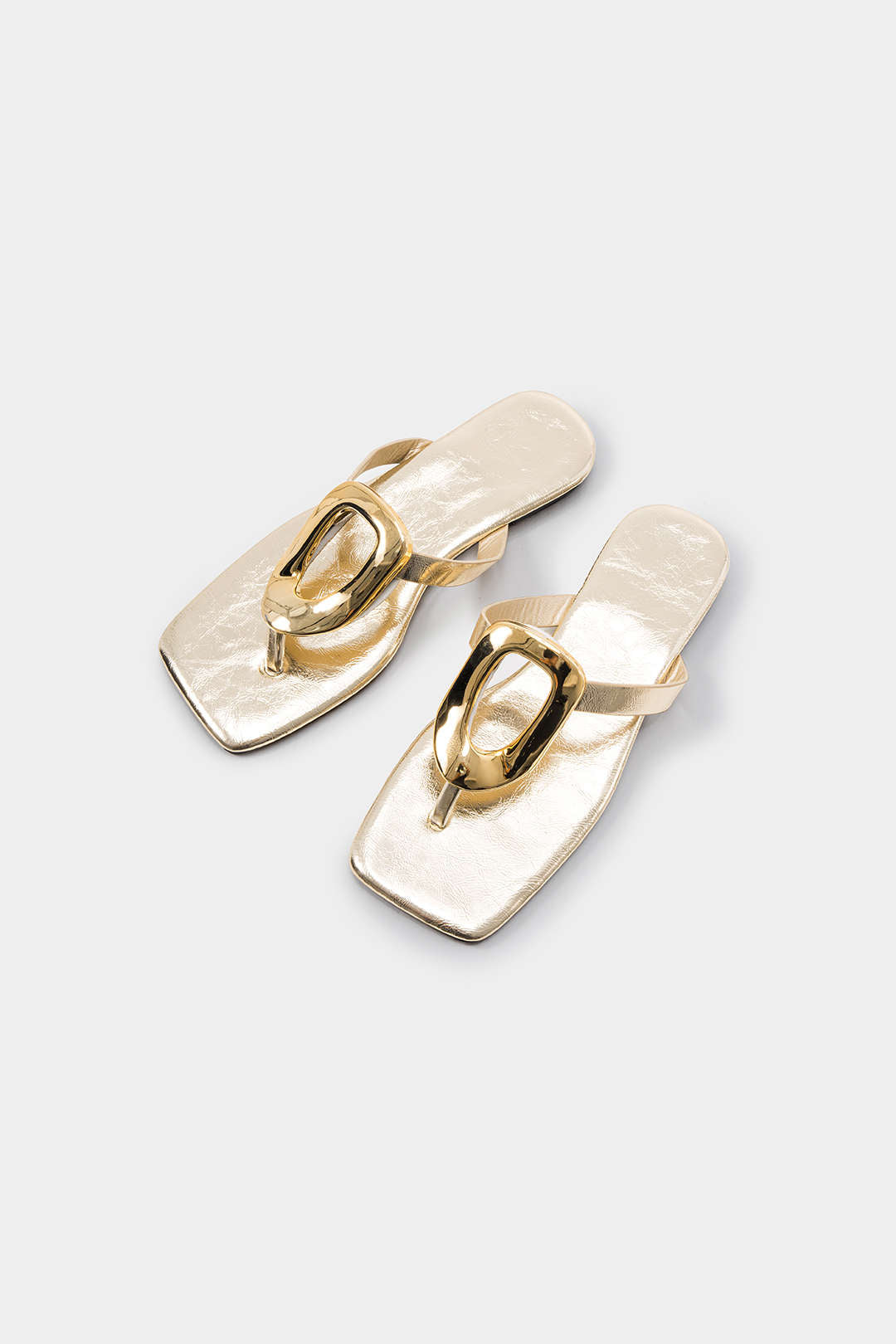 Metallic Decor Open Toe Flats