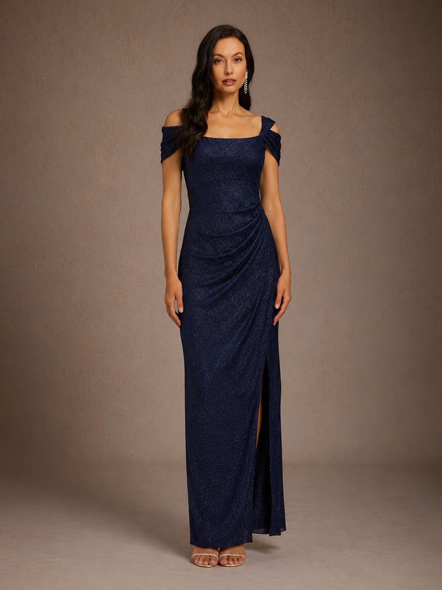 Enkellange Cold-Shoulderjurk van Glittermesh