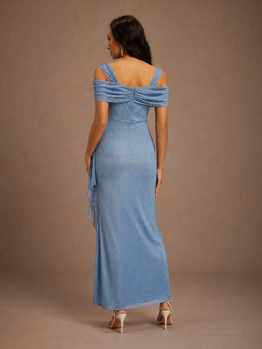 Ankle-Length Cold Shoulder Glitter Mesh Dress