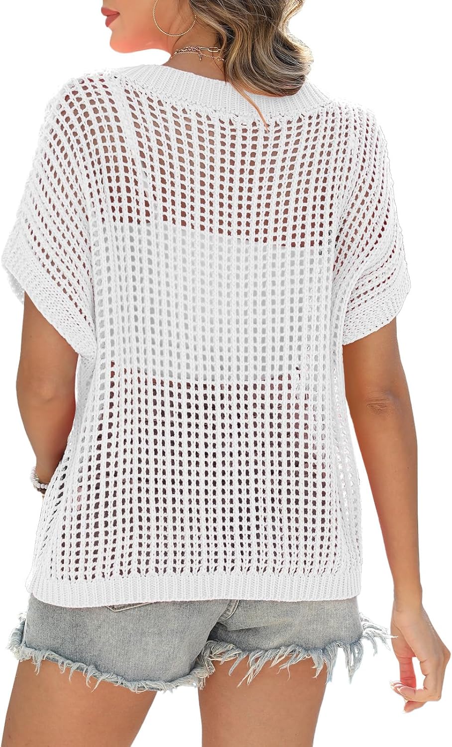 Short Sleeve Casual Crochet Knit Tops – Lightweight Summer Knit Crop Top
