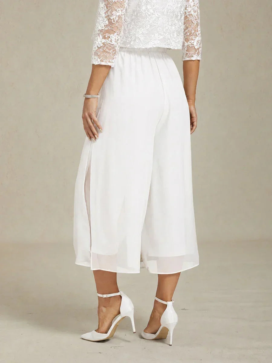 Cropped Broek Met Rechte Pijp En Chiffon Split-Overlay