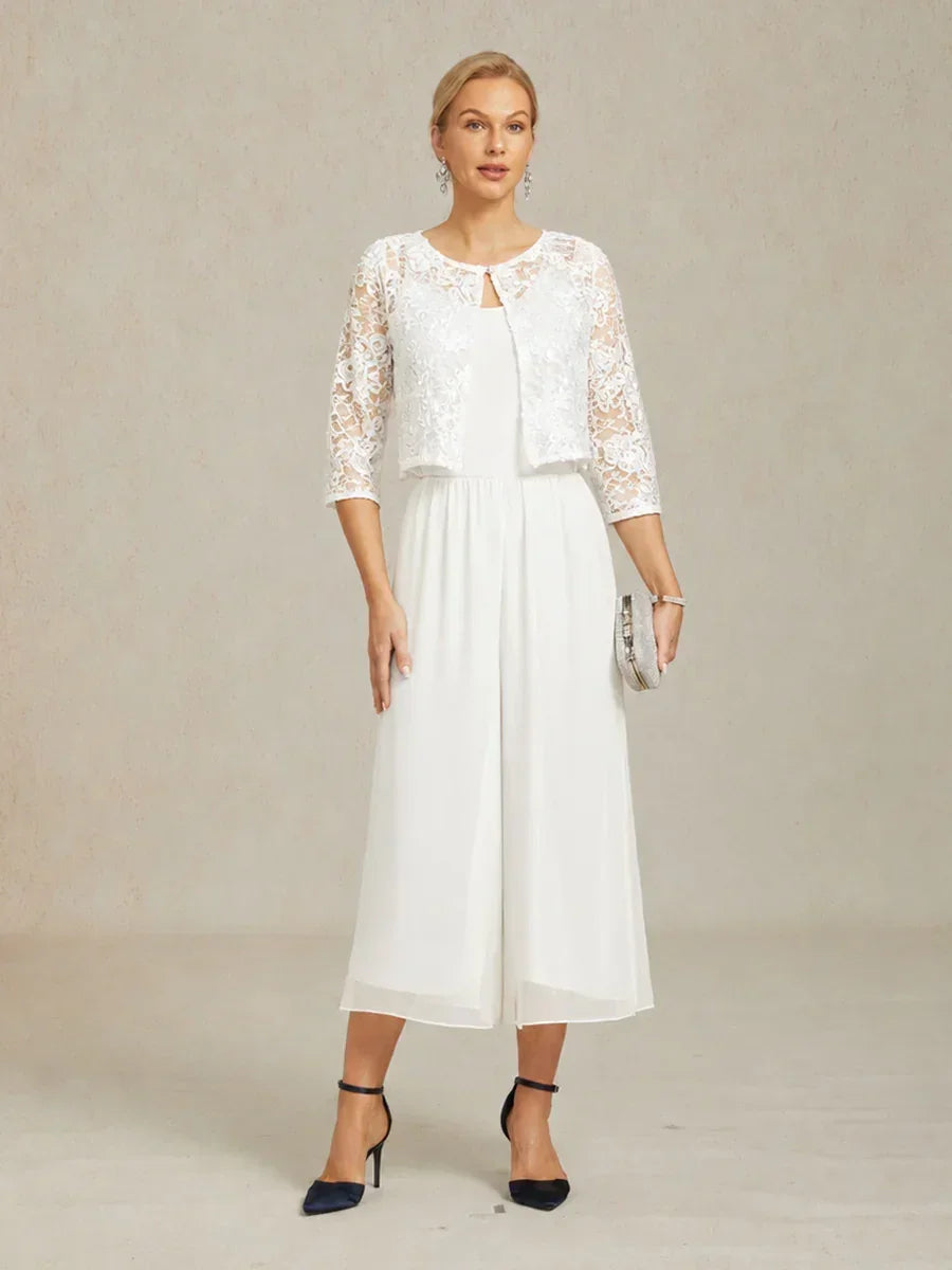 Cropped-Lengte Broek Met Rechte Pijpen En Chiffon Split-Overlay